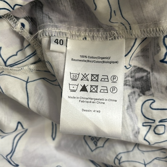 Baum und Pferdgarten tattoo blue white print tie wrap blouse - Picture 9 of 9